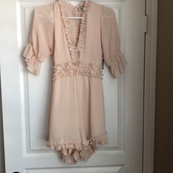 Pants - Halter Sleeve V-neck Ruffle TrimWaist Romper Color Blush Woman’s Size Med